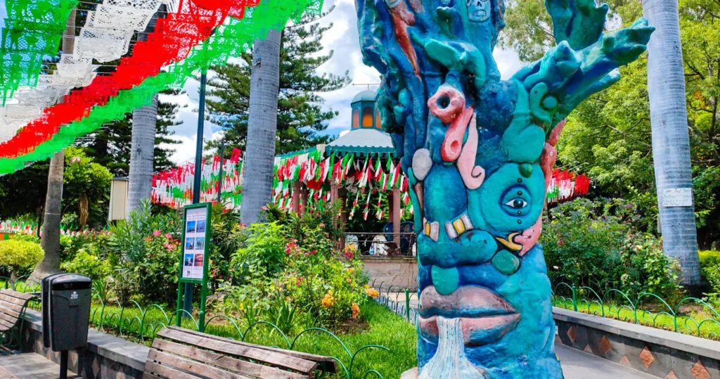 Tlaloc sculpture in the Ajijic square